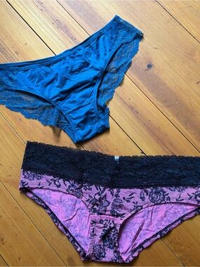 Victoria's Secret Lace Trim Bikini Panties - Teal and Pink